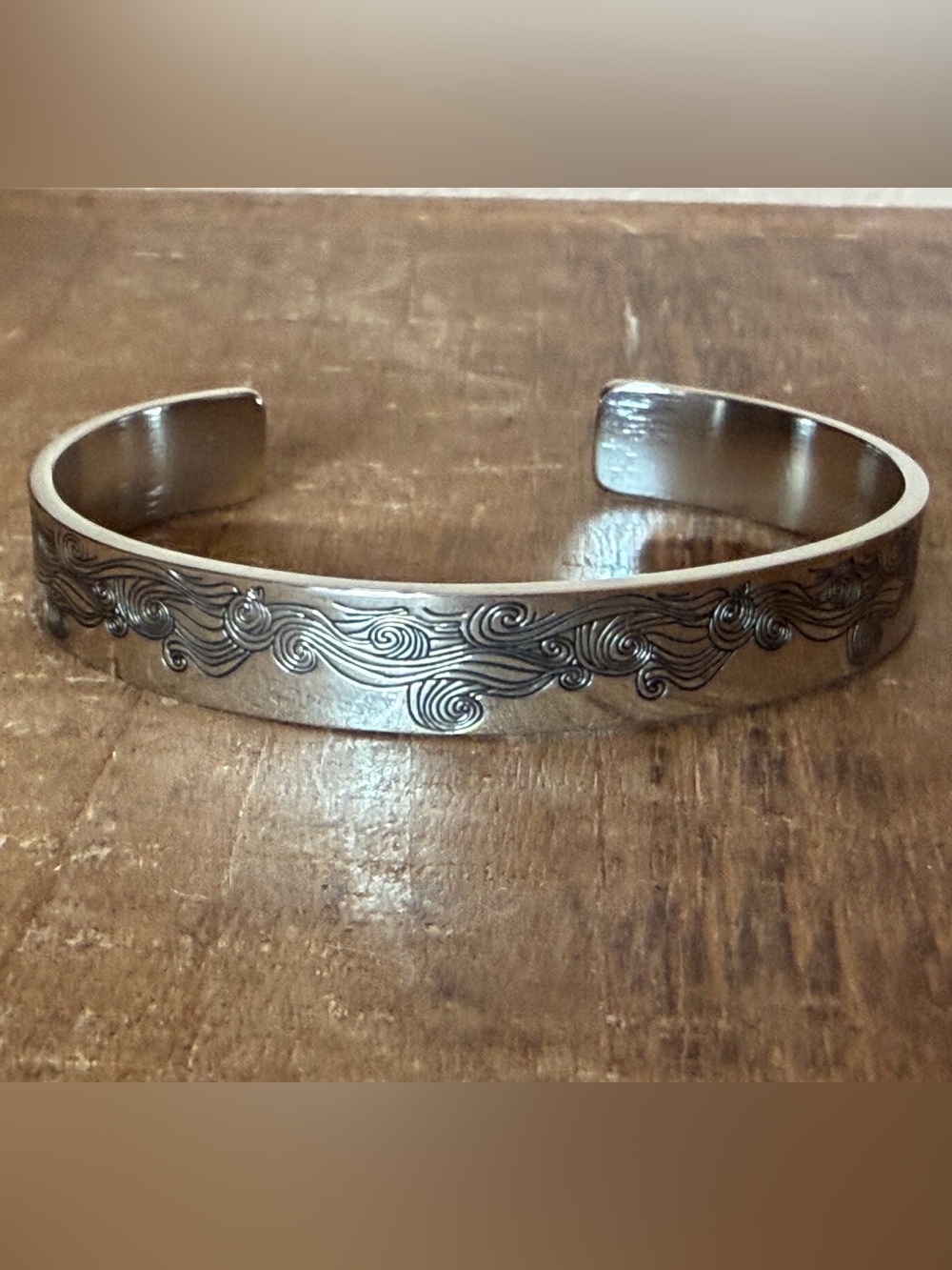 Hand-Engraved Silver Wave Cuff Bracelet - Women's Jewelry